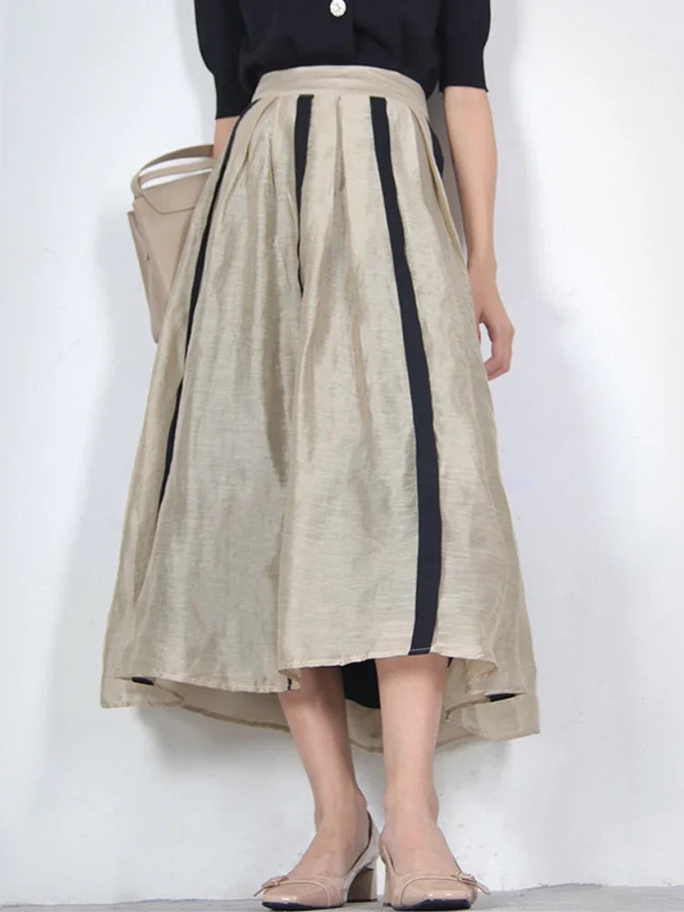 French Style Elegant A-LINE Pleated Striped Hepburn Skirt