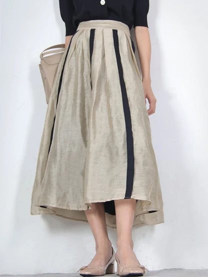 French Style Elegant A-LINE Pleated Striped Hepburn Skirt