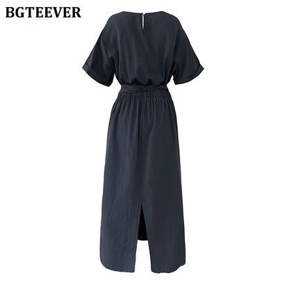 BGTEEVER Summer A-Line Dress | Slim Waist O-Neck Mid-Length