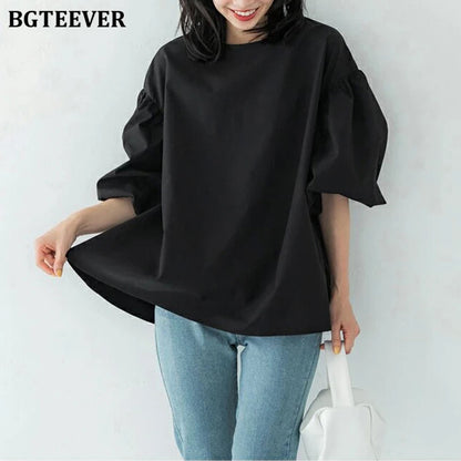 BGTEEVER Vintage Puff Sleeve Blouse | Spring Summer Lace-Up