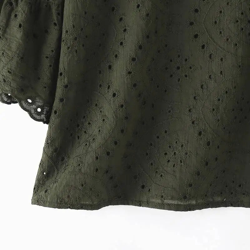 ZANZEA 3/4 Sleeve Hollow Out Elegant Lace Crochet  Loose Embroidery Blouse