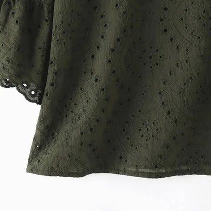 ZANZEA 3/4 Sleeve Hollow Out Elegant Lace Crochet  Loose Embroidery Blouse
