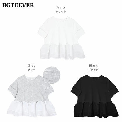 Japanese Style Short-Sleeved Ruffles Splicing T-Shirts