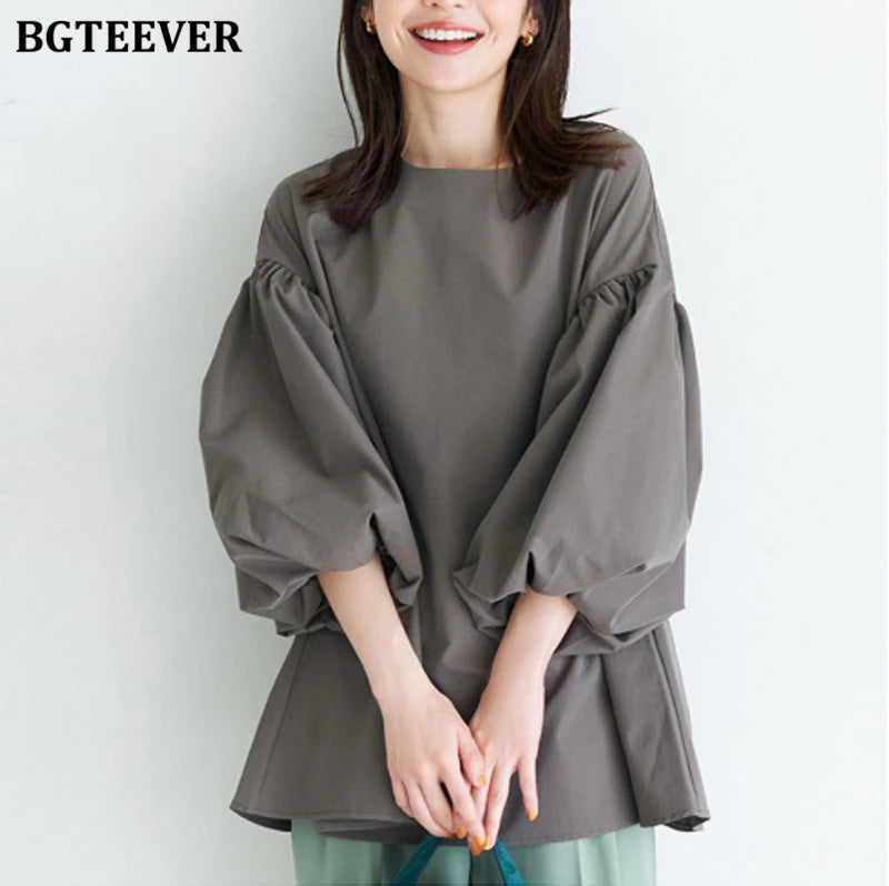 BGTEEVER Vintage Puff Sleeve Blouse | Spring Summer Lace-Up