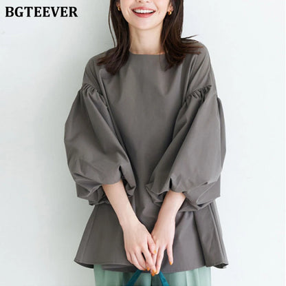BGTEEVER Vintage Puff Sleeve Blouse | Spring Summer Lace-Up