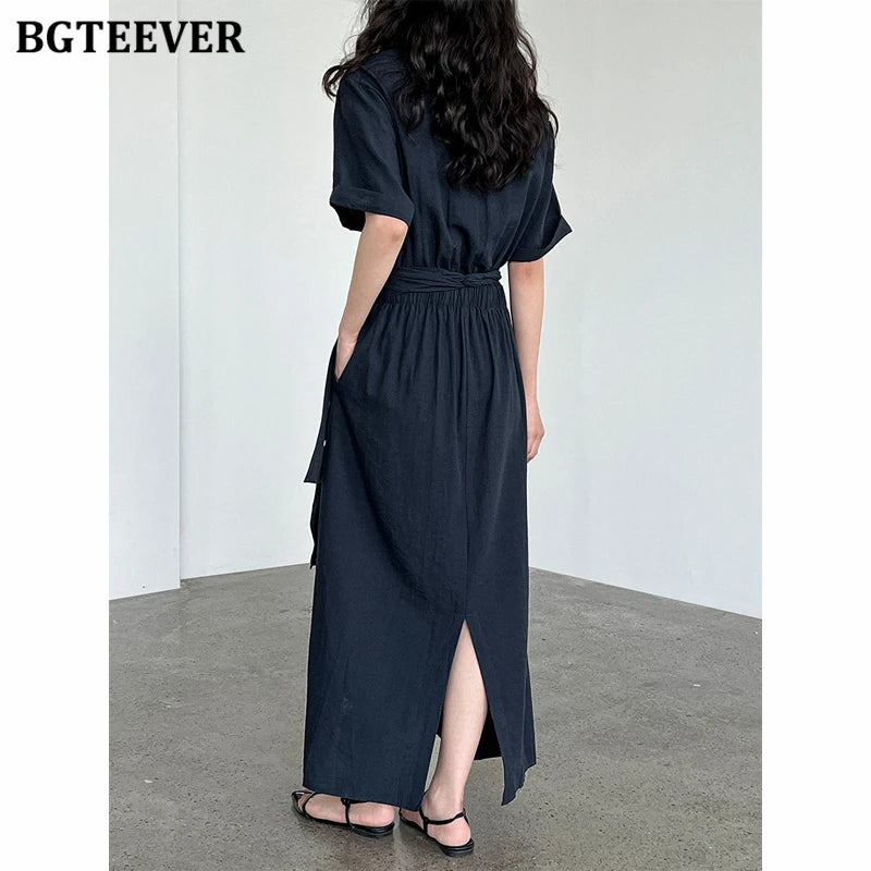 BGTEEVER Summer A-Line Dress | Slim Waist O-Neck Mid-Length