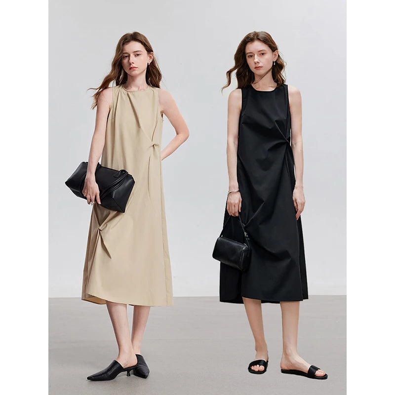 TOYOUTH Elegant Dress 2025 | Summer O-Neck Midi Style -  Écru Doux