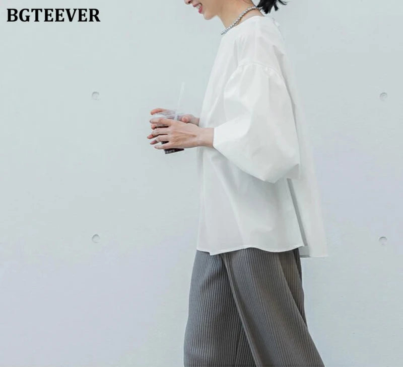 BGTEEVER Vintage Puff Sleeve Blouse | Spring Summer Lace-Up