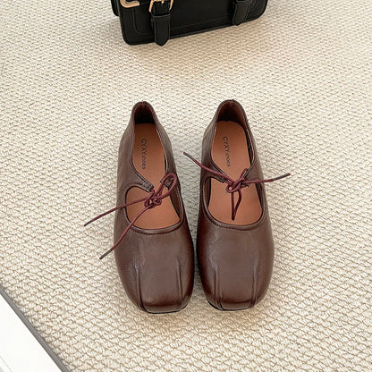 Soft Leather Ballet Flats with Butterfly Knot for Women