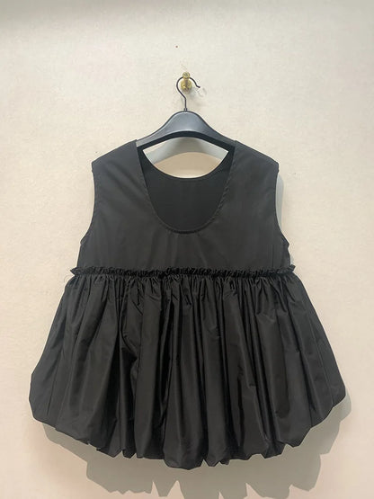 Kuzuwata Vintage Ruffle Patchwork Cool French Style Trendy Tank Sleeveless Top