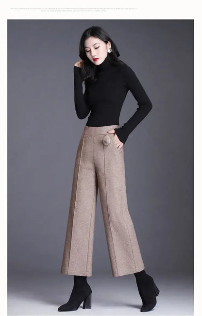 Autumn / Winter Woollen Wide Leg Ankle Length Pants