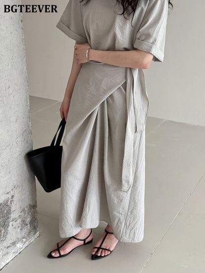 BGTEEVER Summer A-Line Dress | Slim Waist O-Neck Mid-Length