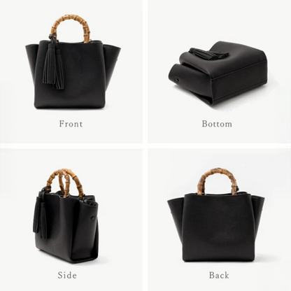 Bamboo Handle Fringe Mini Bag | 2-Way Shoulder & Handbag | Tassel Detail -  Écru Doux