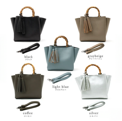 Bamboo Handle Fringe Mini Bag | 2-Way Shoulder & Handbag | Tassel Detail -  Écru Doux