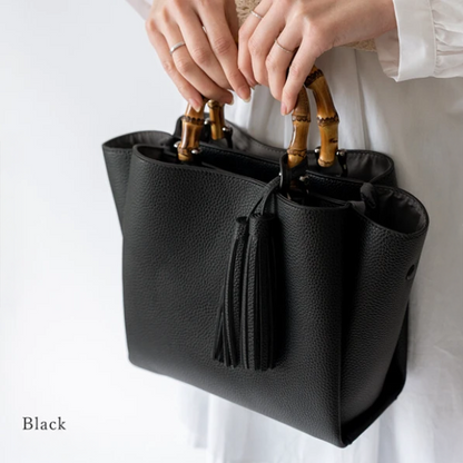 Bamboo Handle Fringe Mini Bag | 2-Way Shoulder & Handbag | Tassel Detail -  Écru Doux