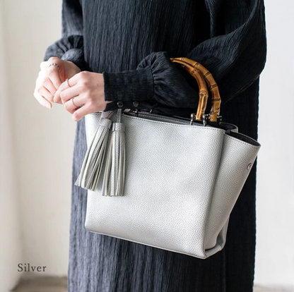 Bamboo Handle Fringe Mini Bag | 2-Way Shoulder & Handbag | Tassel Detail -  Écru Doux
