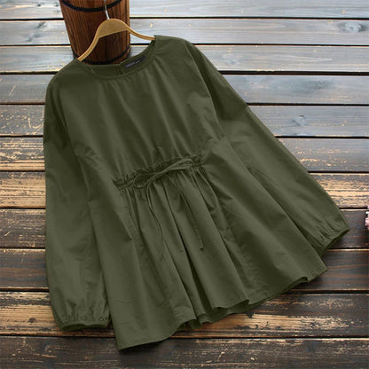 ZANZEA Vintage Tunic Blouse | Lace Up Elastic Waist -  Écru Doux