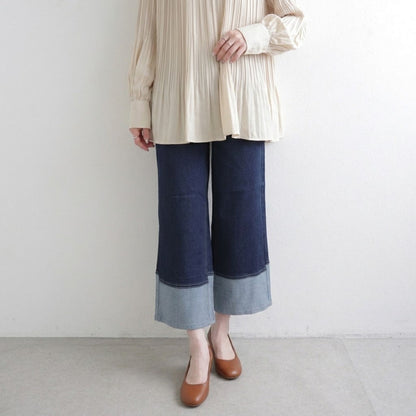 Turnback Wide Leg Denim Pants  Relaxed Roll-Up Jeans -  Écru Doux
