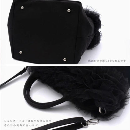 Tulle Frill Mini Nylon Bag | 2-Way Handbag & Shoulder Bag -  Écru Doux